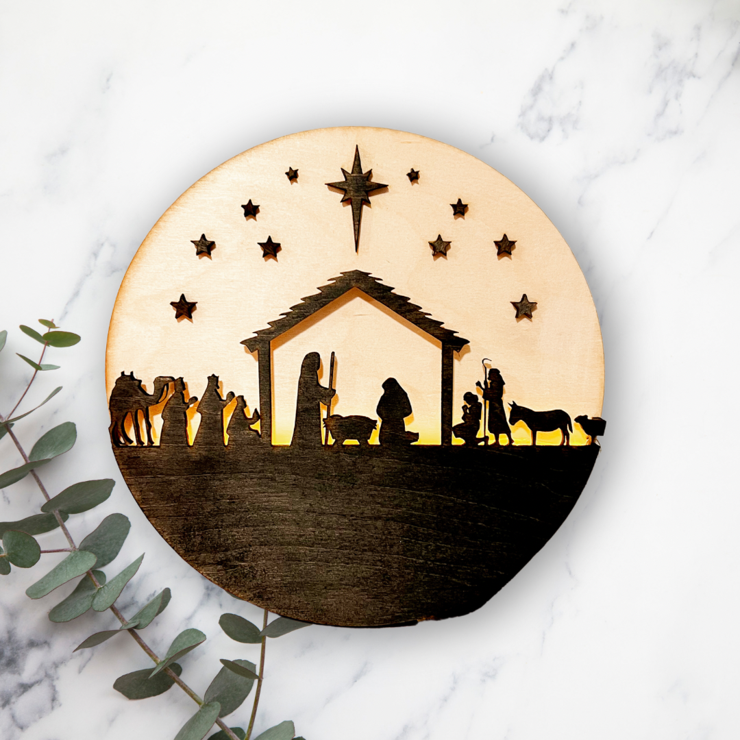 Our Nativity Sign 12” Round Nativity Sign – Meadow Lane Custom Engraving Studio